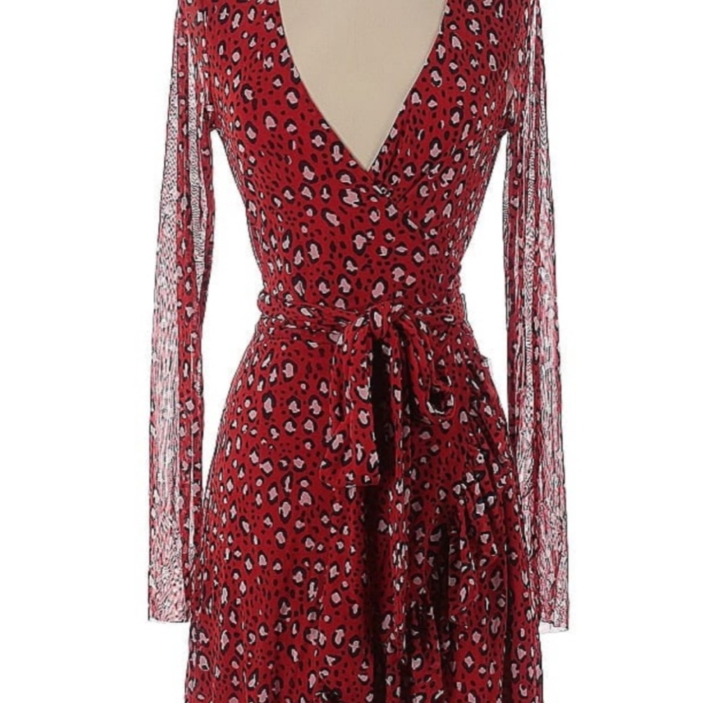 Sanctuary Red Animal Print Long Sleeve Dress